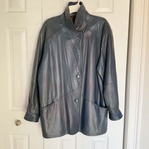 Vintage Friitala Blue Leather Bomber Jacket Size 14